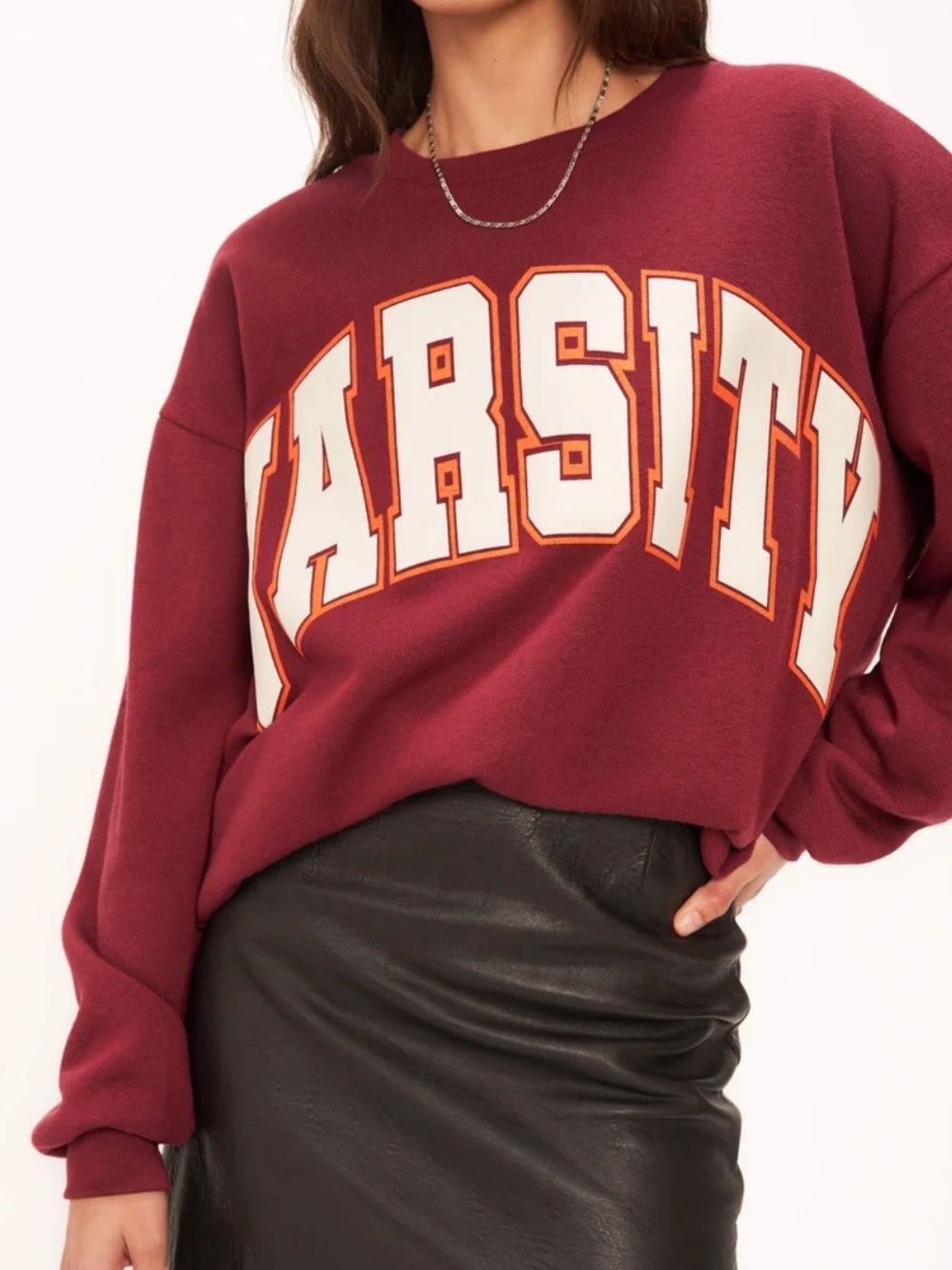 Project Social T Los Angeles Varsity Burgundy Crewneck Fleece Sweatshirt S/M